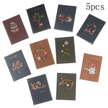 

5pcs 3D Kraft Paper Invitation Greeting Card Handmade DIY Wood Carving Flower Patch Valentines Day Wedding Party Invitation Card