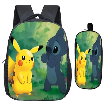 

Cute Pokemon Pikachu Charmander Snorlax Eevee School Backpack Pattern Backpack Children Kids Kindergarten Bags + Cartoon Pen Bag