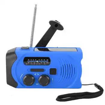 

Portable Solar Powered AM/FM Radio Blue Hand Crank LED Flashlight SOS Alarm USB Charge