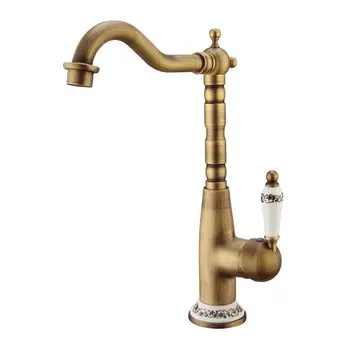 

Antique Bronze Brass Faucet Gold Hot And Cold Water Kitchen Sink Rotary Basin Faucet Handle Lever Mixer Tap