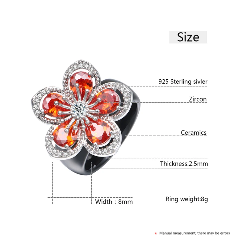 Роскошный большой цветок Керамика кольца для Для женщин с блестящие красные стразы Китая по оптовым ценам модные свадебные украшения подарок
