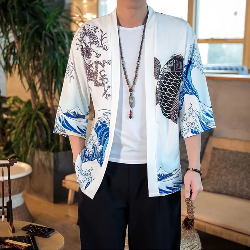 Японское кимоно кардиган для мужчин haori yukata мужской самурайский костюм одежда кимоно куртка мужская кимоно рубашка yukata haori KK001