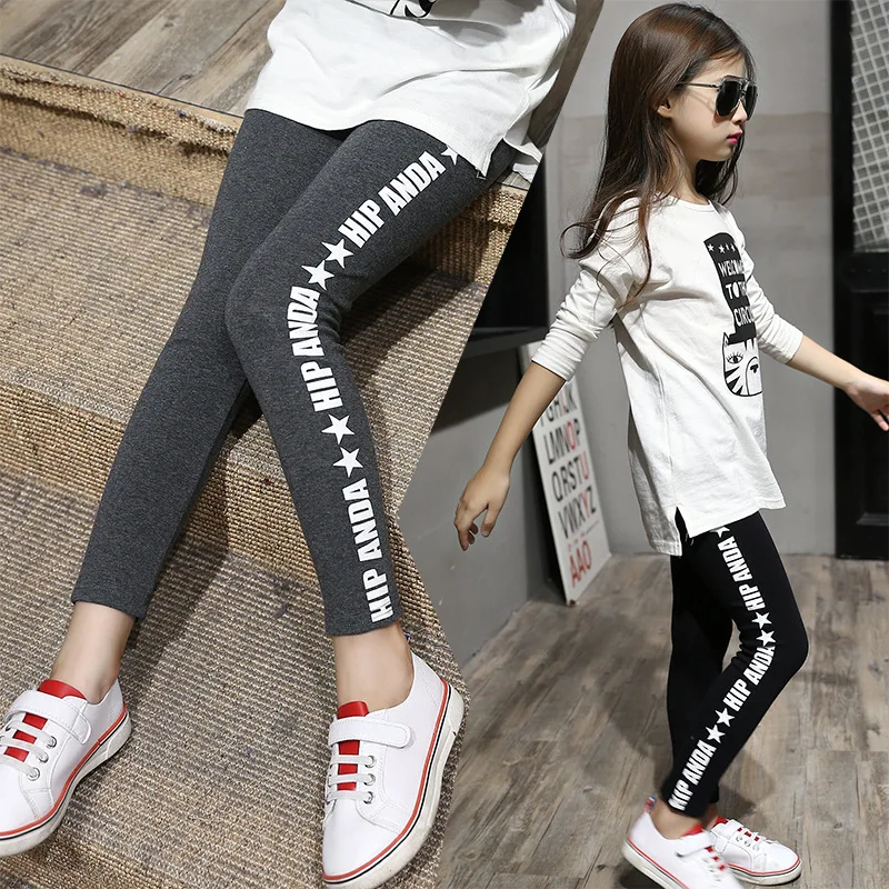 

2019 Spring And Autumn New Style Girls Sports Pants Thin Big Boy Casual Elasticity Tight Lettered Pants Fashion
