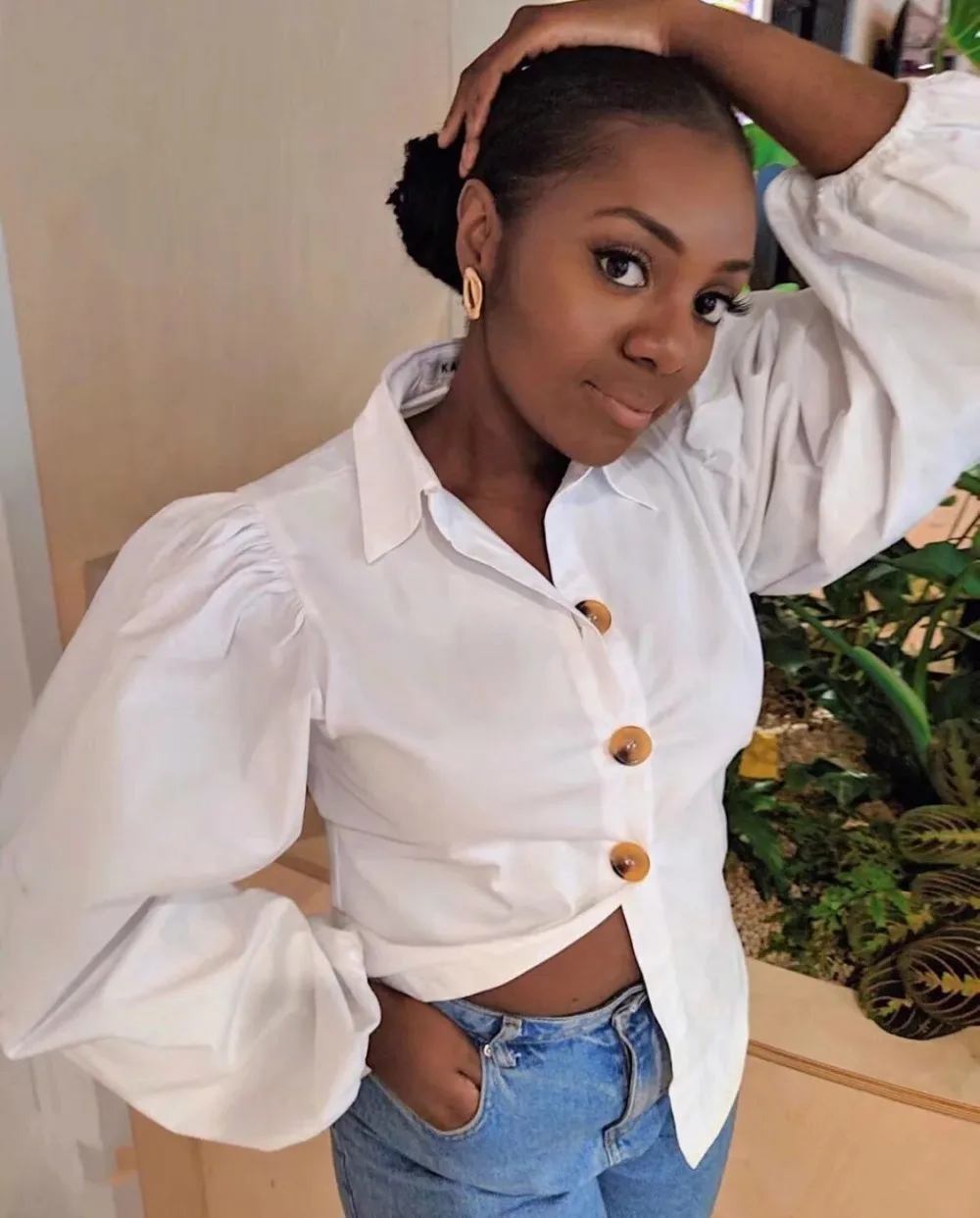 Увядший модный блогер винтажный буф рукав кимоно рубашка женская blusas mujer de moda рубашка женские Топы И Футболки Большие размеры