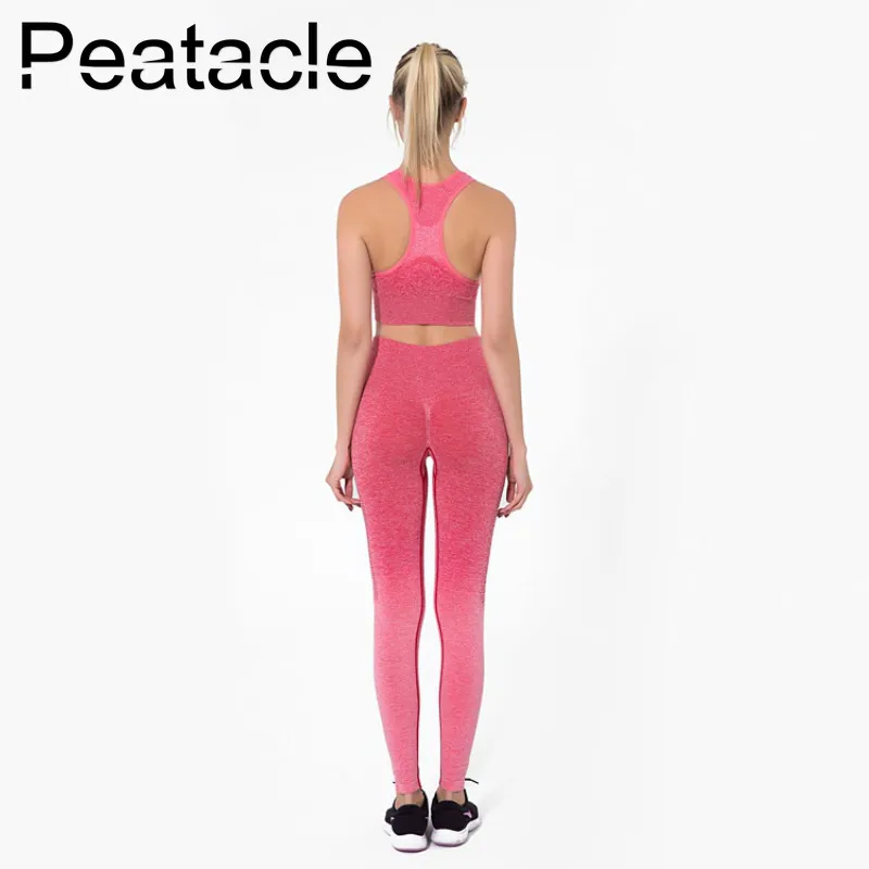 Peatacle, 2 шт., спортивные костюмы без рукавов для йоги, Женский комплект для тренажерного зала, одежда, бюстгальтер, леггинсы, для бега, фитнеса, бега, Femme, тренировки