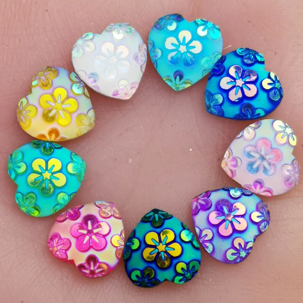 

Hot ! 80PCS 12mm AB Resin heart flower Flat back Wedding buttons Child craft DIY