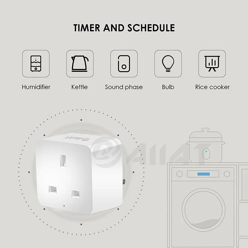 Wi-Fi Smart Plug Британский магазин беспроводной разъем управления 16A Мощность мониторинг энергии таймер переключатель Голосовое управление работает для Alexa Google