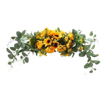 

Floral Swag Artificial Flowers Sunflower Eucalyptus Wreath Handmade Garland for Home Wedding Party Door Decoration