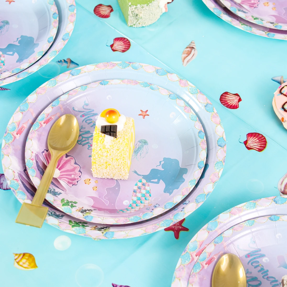Little Mermaid Party Disposable Tableware Banner Under The Sea 1st Birthday Party Decoration Baby Shower Mermaid Supplies