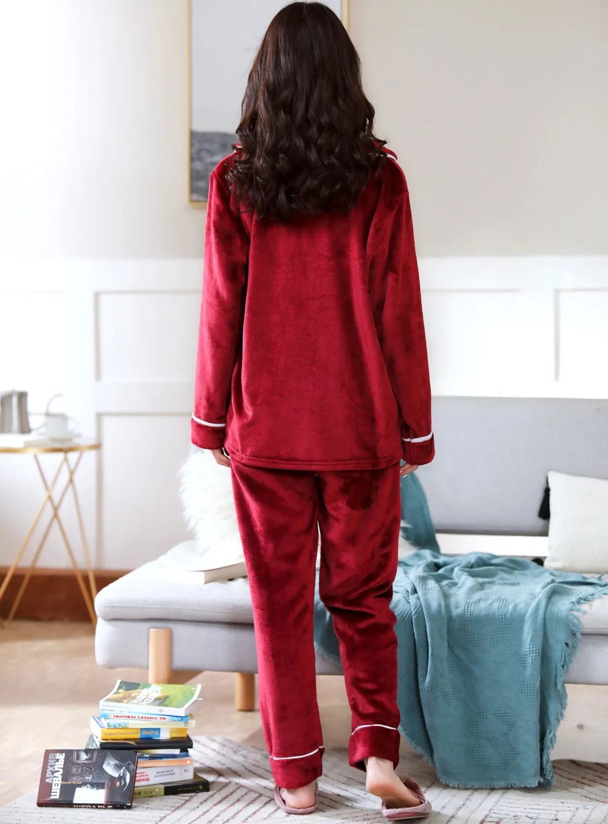 Women Thicken Warm Soft Pajamas Sets Pink Red Fashion Pajamas Long Sleeve Flannel Pyjamas Sets plus size pajamas