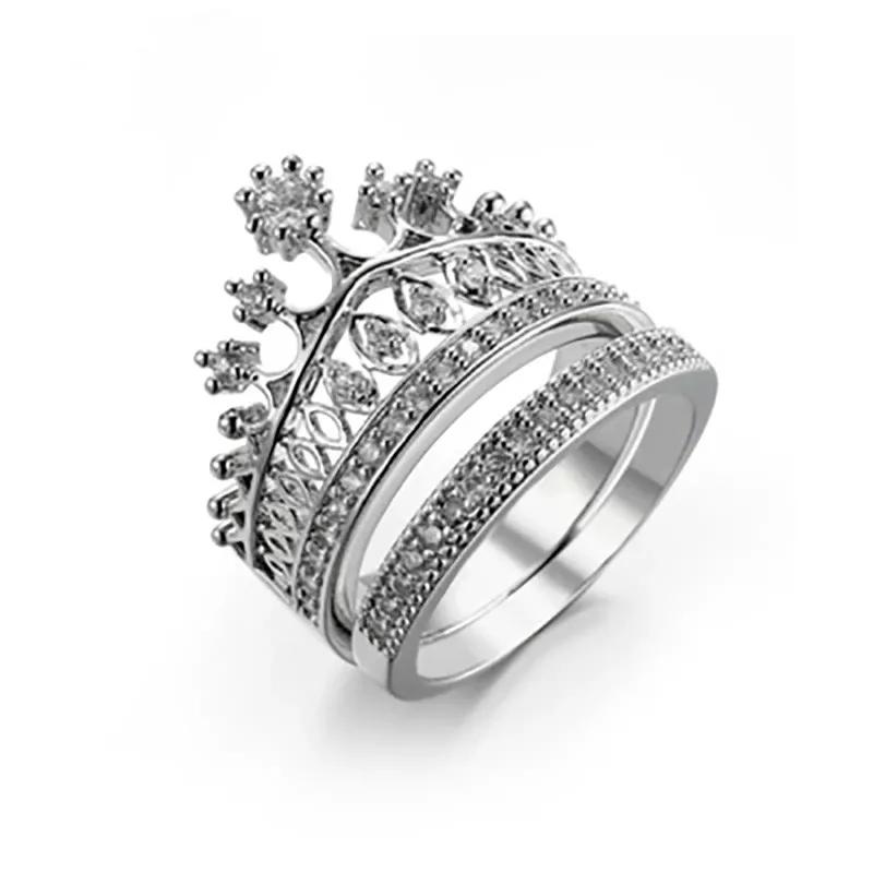 

2/Pcs Luxury Austrian Crystal Castle TOP AAAA Zirconia Crown Ring Wedding and Engagement Band for Women Set For Lady Jewelry