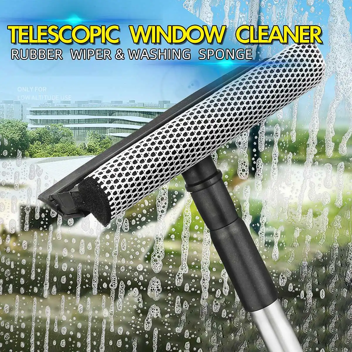 Telescopic Long Handle Window Glass Cleaning Brush Wiper Squeegee Sponge Washer Home Car Soft