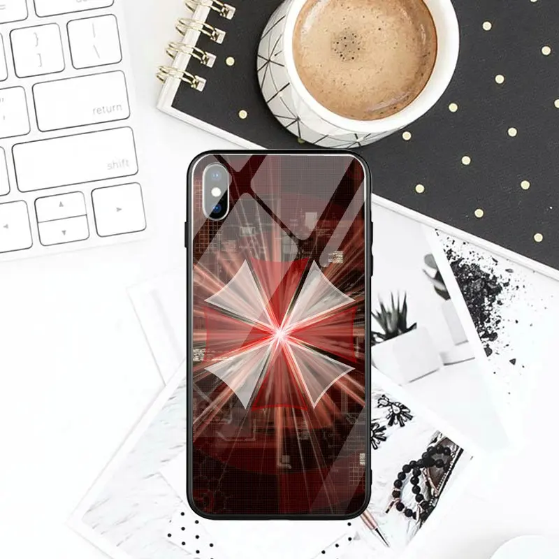 Жесткий чехол из закаленного стекла для мобильных телефонов, чехлы для iPhone X XR XS Max 8 7 6 6S Plus, сумки с зонтиком и тематикой «herent Evil»