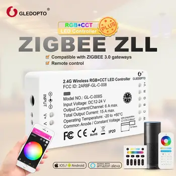 

GLEDOPTO ZigBee RGB+CCT LED strip controller plus DC12-24V work with zigbee3.0 gateways smartThings echo plus Voice control