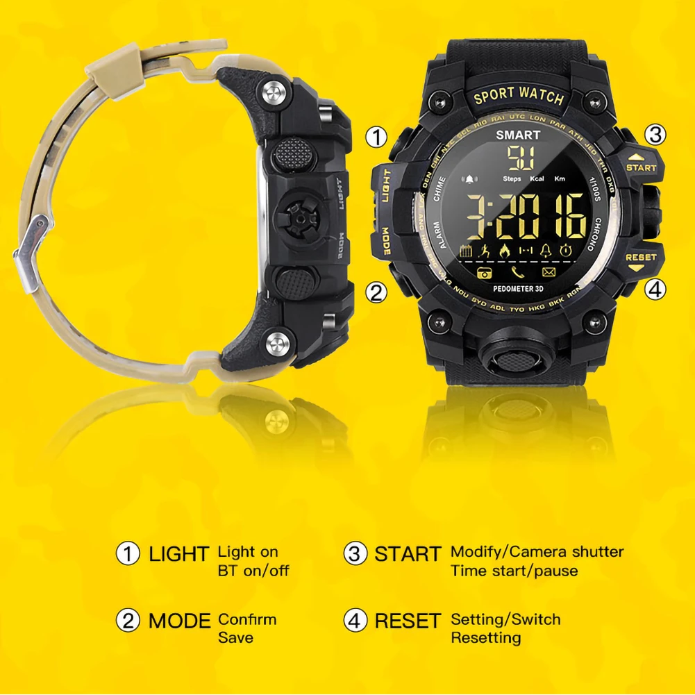 

Waterproof Sports Smart Watch EX16S Camouflage Outdoor Bluetooth Remote Pedemeter Control Photo Long Standby Smartwatch