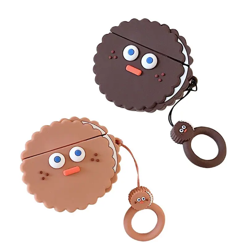 

Round Biscuit Pattern Protective Cover Shockproof Soft Silicone Case Skin with Lanyard for Airpods 1/2 Charging Box Accessories