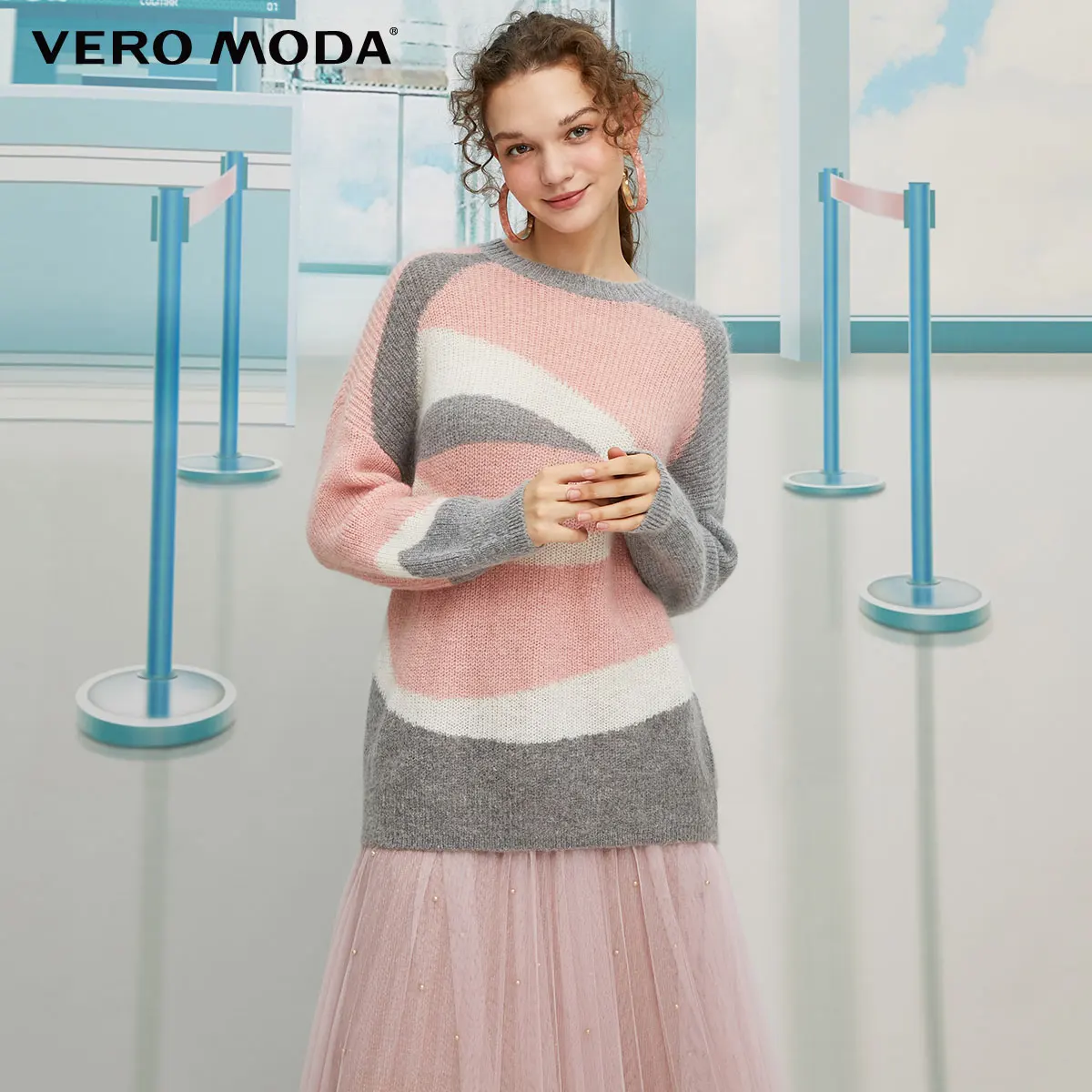 Vero Moda женский Винтажный стиль Morandi сращивание хлопок шерстяной свитер | 319413534