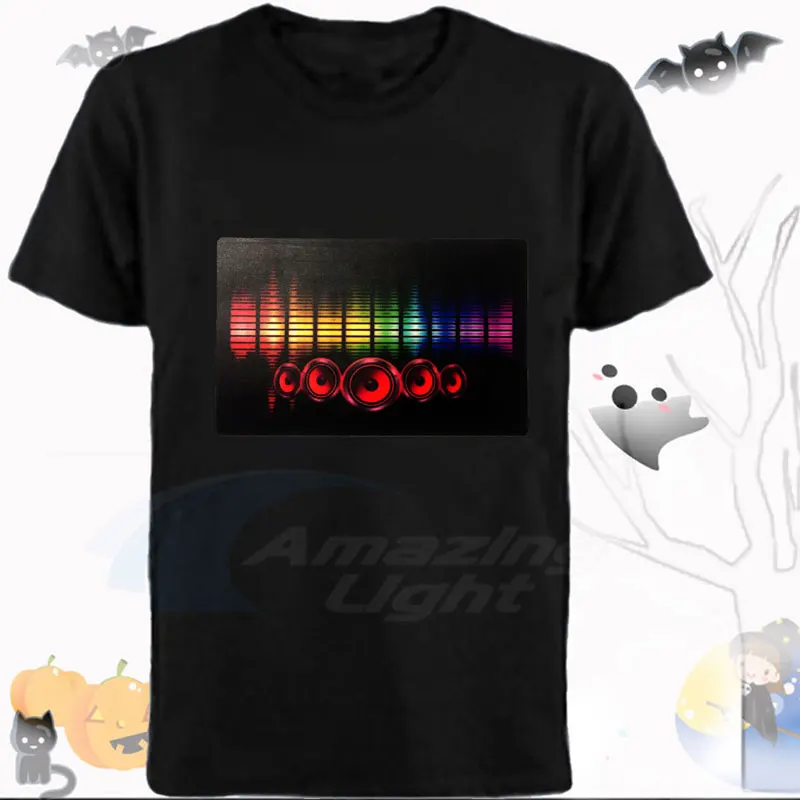 Birthday Party 100% Cotton Led Light Up El Panel T-shirt Music Activated Flashing El Panel T-shirt 2