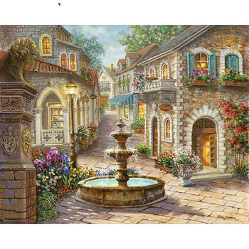 

Fountain Street View Paint By Numbers Coloring Hand Painted Home Decor Kits Drawing Canvas DIY Oil Painting Pictures By Numbers