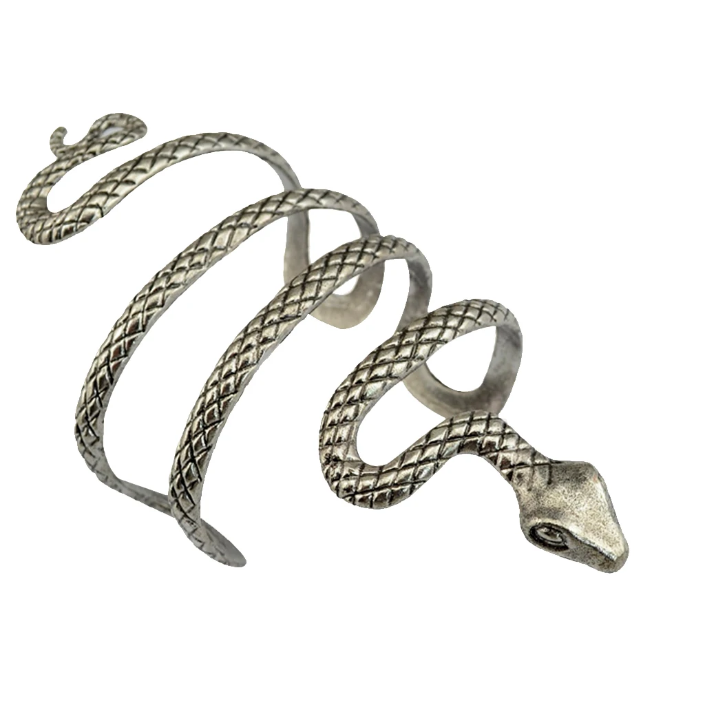 Vintage Curved Carved Snake Open Bangle silver color Cuff Punk Bracelet Funny Scary Novelty Fashion Jewelry for Men Women 