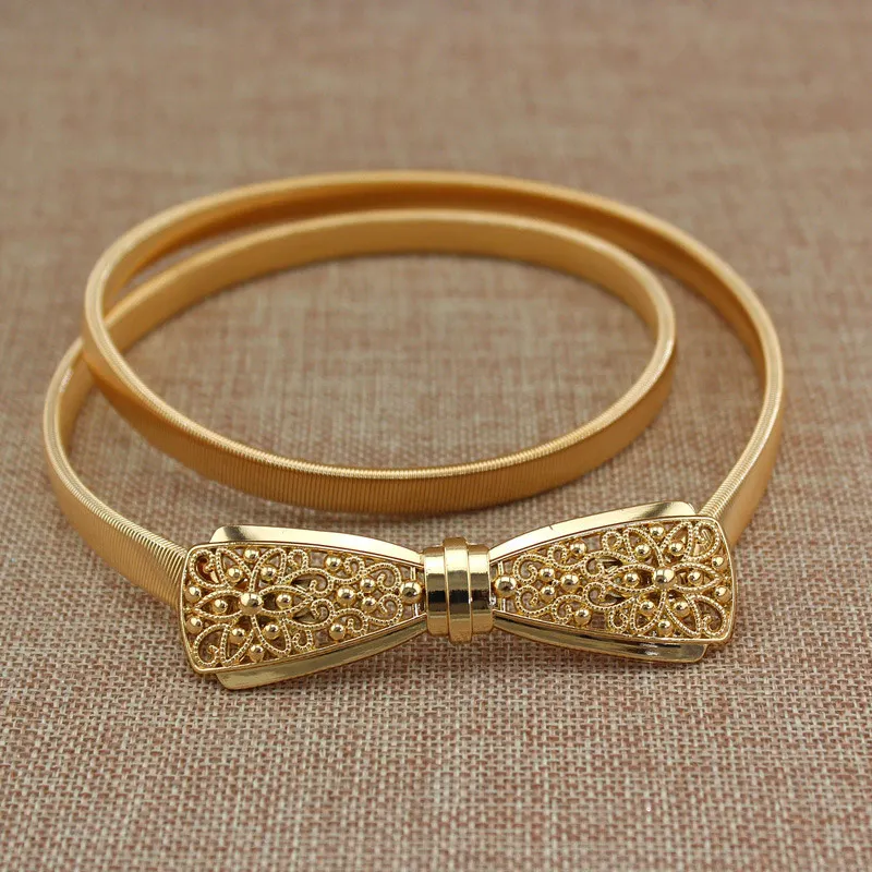 fashion Flower leaves metal buckle belt for dresses women ladies waist chain Tassel belts female gold thin belts waistband