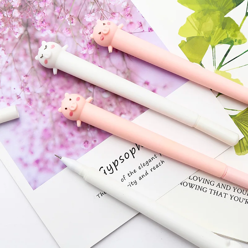 12 шт. гелевая ручка с рисунком поросенка из мультфильма, Корейская розовая Милая креативная ручка для девочек, школьные офисные принадлежности, ручки с чернилами, кавайные канцелярские принадлежности