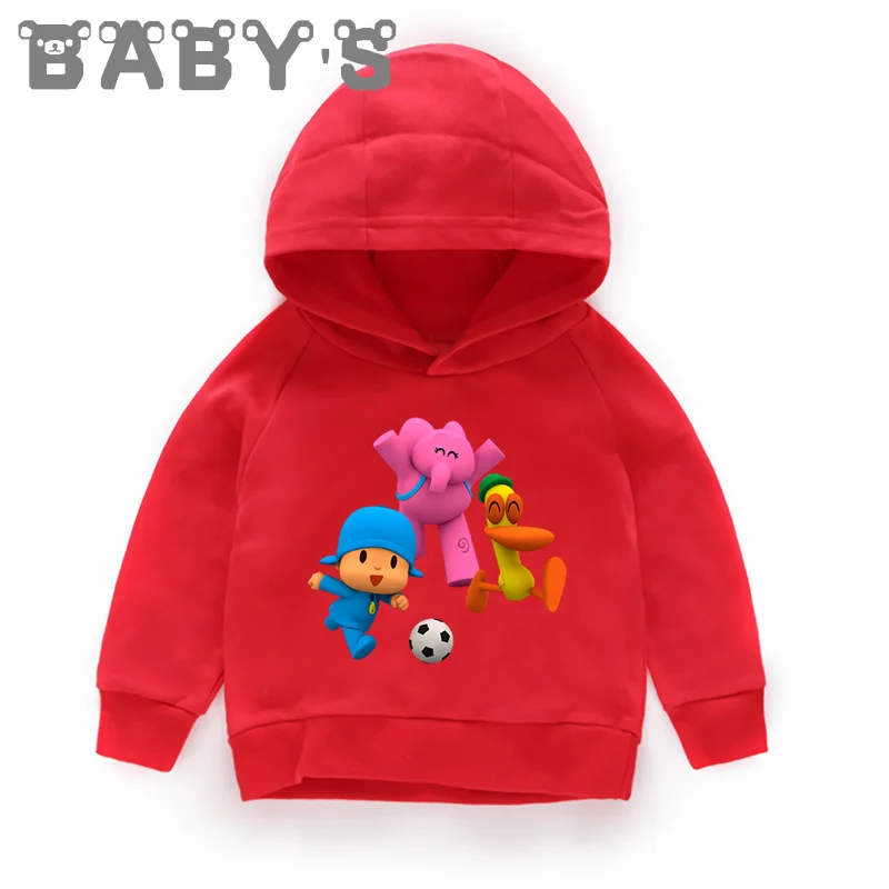 Детские толстовки с капюшоном детские забавные толстовки с рисунком Pocoyo хлопковый пуловер для малышей Топы, одежда для мальчиков и девочек KMT5313 - Цвет: 5313E-Red