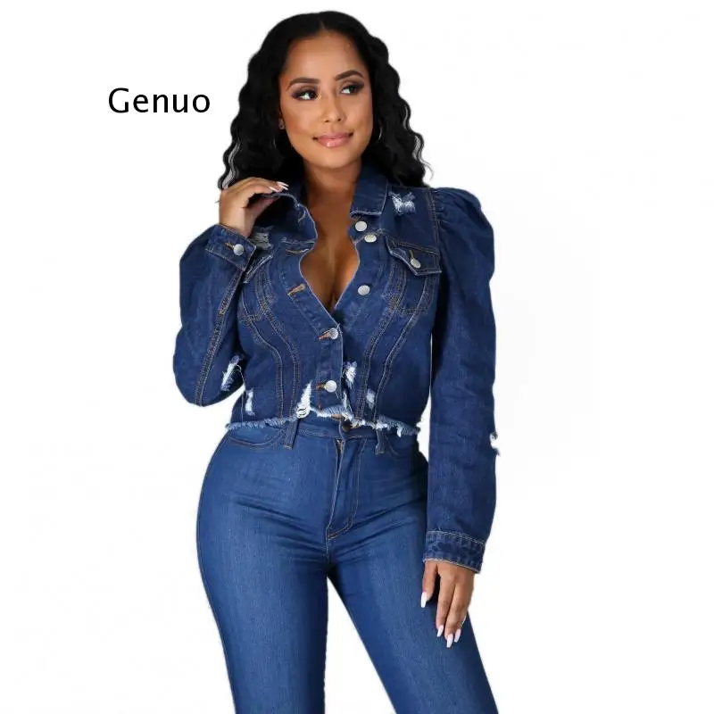 

Hot Selling Streetwear Women Solid Denim Coats 2021 Autumn Winter Lady's Turn-Down Collar Single-Breasted Long Sleeve Jackets