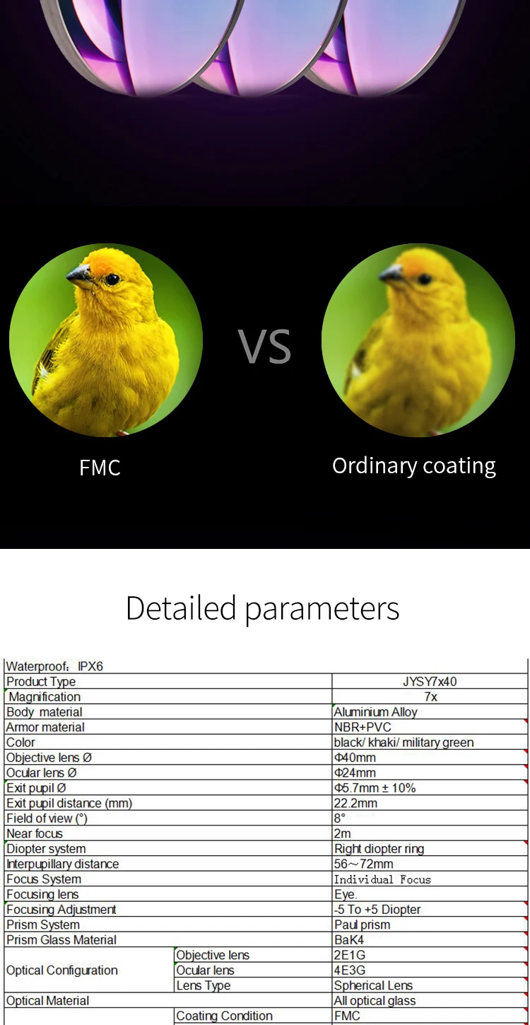 7x40 Военный бинокль с дальномером porro телескоп Водонепроницаемый Fogproof Bak4 призма наружная оптика