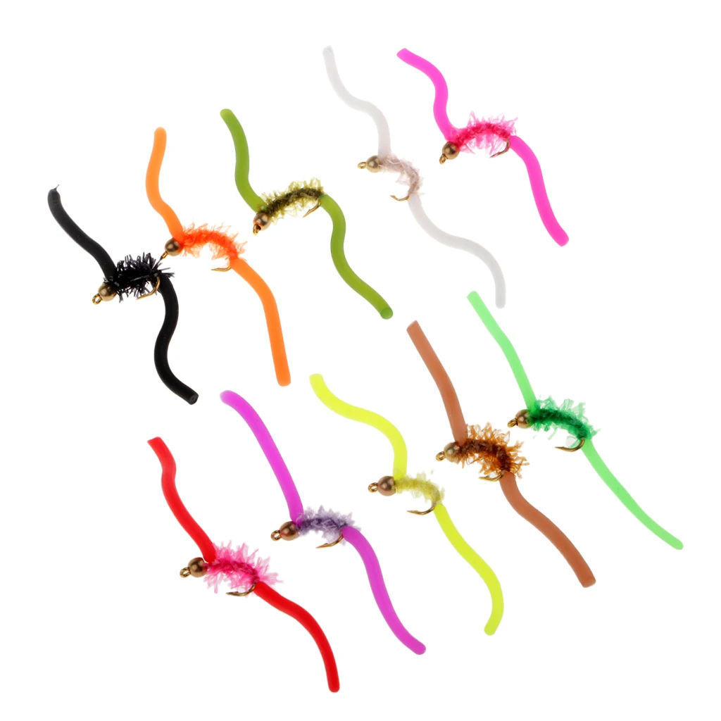 5pcs Beadhead Squirmy Wormy Wormie San Juan Worm Fly Fishing Flies 10 Colors