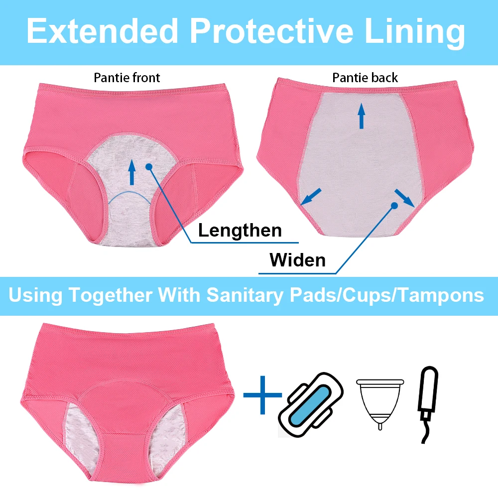 Lace Period Underwear for Women Hi-Cut Menstrual Period Panties 4-Layers  Leak-Proof Cotton Protective Briefs Pack of 3 