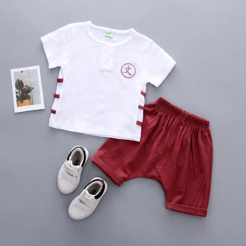 

CHILDREN'S Clothes 2018 Girls 0-4-Year-Old Set Korean-style Casual Short Sleeve Cotton Linen New Style Two-Piece Set