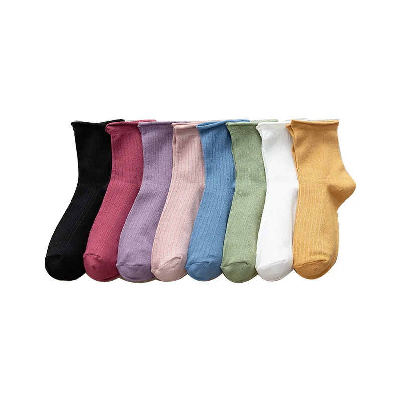 

2020 Kawaii funny Women socks Cute Cotton lace crimping striped Socks Morandi Candy colors harajuku Female christmas gift