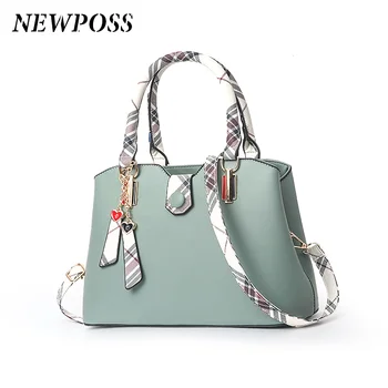 

Popular Patchwork Women Shoulder Bag Elegant Female Plaid Crossbody Bags Top-Handle Hand Tote with pendant hanging
