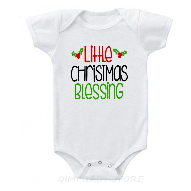 Newborn Little Christmas Blessing Baby Bodysuit Cotton Infant Boy Girl Soft Short Sleeve Party Dress Jumpsuit Baby Funny Clothes