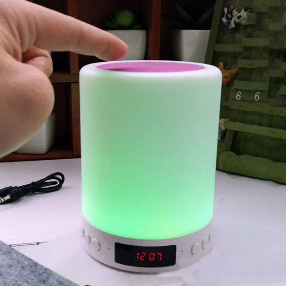 5 в 1 перезаряжаемая портативная прикроватная лампа Tacile настольная лампа Bluetooth динамик музыка USB FM радио Будильник цифровой светодиодный светильник