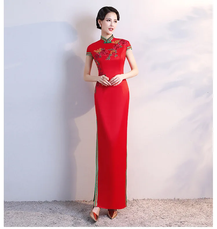 Sheng Coco красные вечерние платья длинное платье с цветочной вышивкой Cheongsam Новогоднее свадебное платье банкет Qipao Дамский китайский стиль