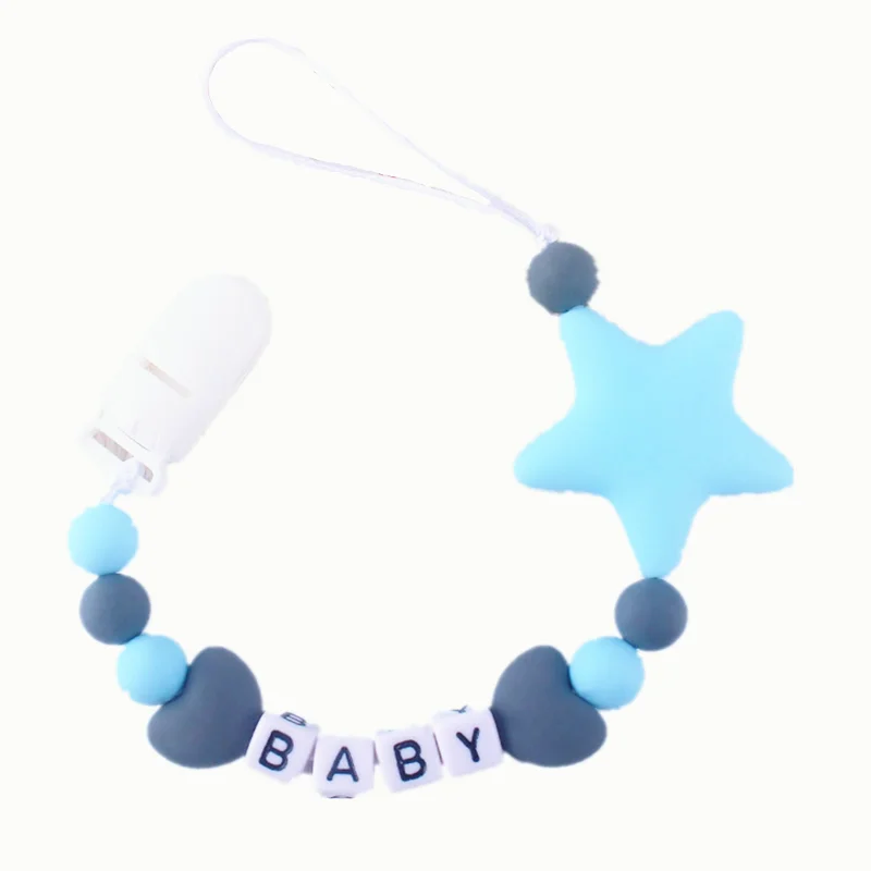 Customized Name Baby Pacifier Chain Star Silicone Beads Dummy Clip