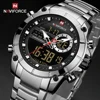 NAVIFORCE plata Acero inoxidable hombres ejército militar doble pantalla cuarzo reloj Led hombre relojes impermeables reloj masculino 9163 ► Foto 1/6