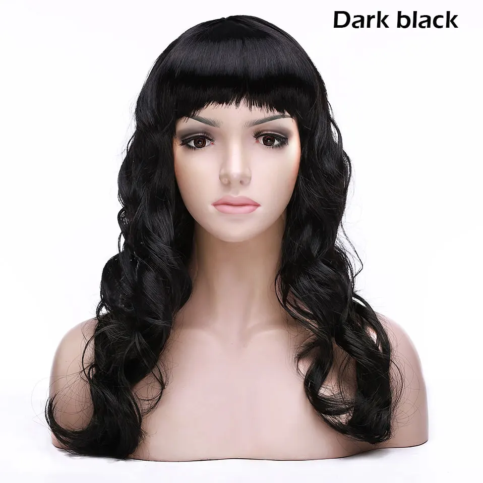 dark black-049 SNOILITE 20 дюймов длинный прямой женский синтетический парик с челкой черный коричневый Оберн золотой парик волосы стиль вечерние парик для женщин леди - Цвет: dark black-049
