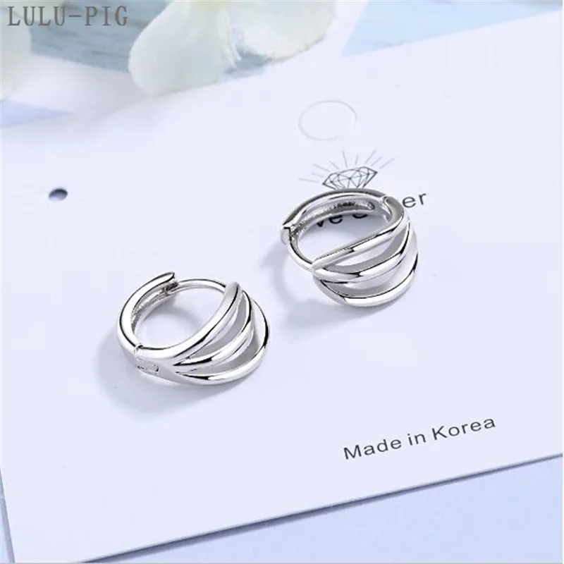 LULU-PIG new three-layer lines around personality of the ear button girl simple short style temperament earring EH469