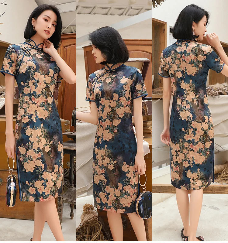 Элегантное Ретро женское традиционное китайское платье Ципао с принтом Cheongsam Плюс Размер M-4XL