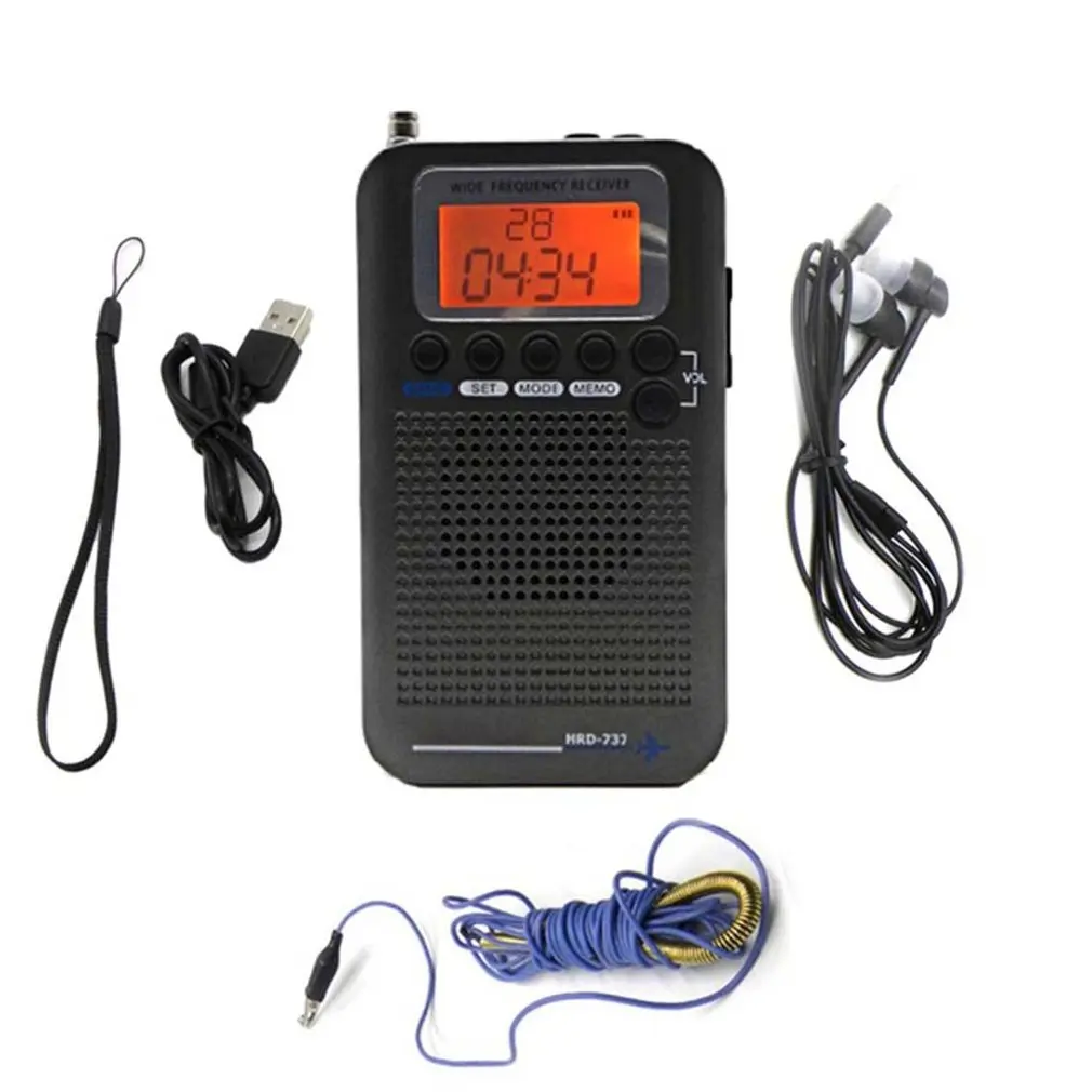 

HRD-737 Portable Radio Aircraft Band Receiver FM/AM/SW/ CB/Air/VHF Radio World Band with LCD Display Alarm Clock