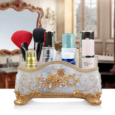 

European Living Room Desktop Cosmetics Dressing Table Storage Box Non-drawer Remote Control Makeup Tools Cantster Toiletries Box