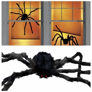 

Artificial Plush Spiders Black Realistic Fake Spider Prank Jokes Toy Halloween Party Haunted House Scary Decorations