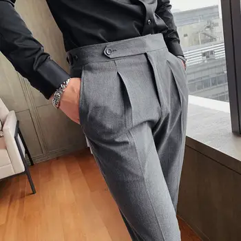 Pantalón de vestir para Hombre, pantalón Formal, versátil, gris y negro, estilo británico, para negocios