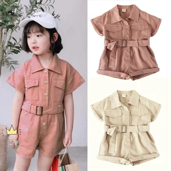 

Baby Summer Clothing 1-6 Years Toddler Kid Baby Girl Jumpsuit Romper Short Sleeve Solid Playsuit Clothes Set1