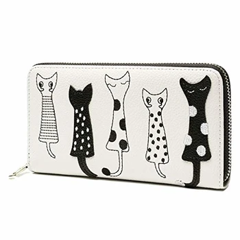 

OURBAG Portafoglio Donna Portafoglio sveglio di gatto Porta monete Borsa lunga con chiusura lampo