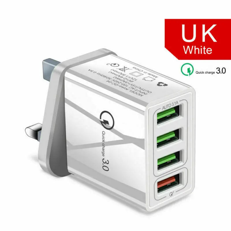 4 многопортового быстрого зарядного устройства QC 3,0 usb-хаб, адаптер для быстрой зарядки, Великобритания, ЕС, США, новинка - Цвет: Белый