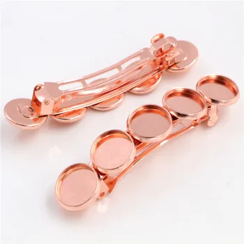 

5pcs 12mm with 5 cameo High Quality Rose Gold Color Copper Material Hair Clips Hairpin Base Setting Cabochon Cameo J6-37